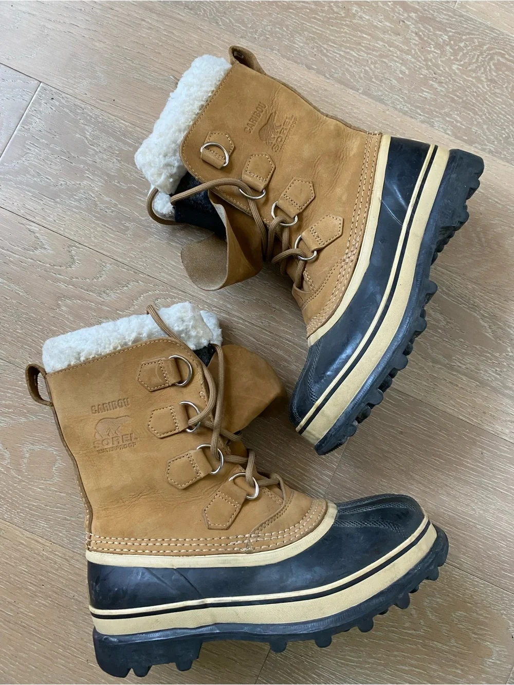 Sorel Caribou Waterproof Duck Boots Men’s 8 Tan Black Shearling Winter
